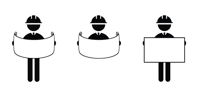 Construction worker foreman, supervisor. Architect worket with clipboard inspecting. Engineer with a blueprint for engineering, architecture, construction, and industrial projects. Boss concept.