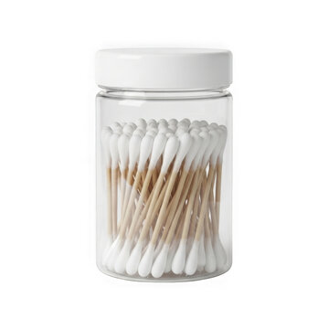 Q-tips cotton swabs in a clear jar