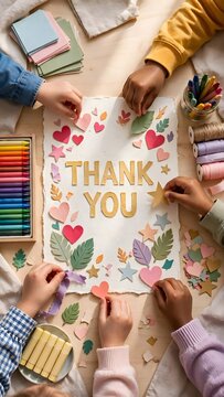 Young Artists Crafting Thank You Message