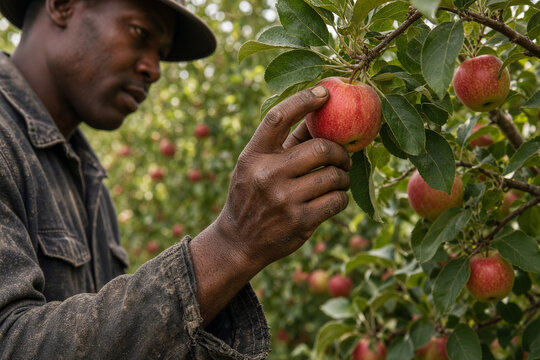 man picking apples