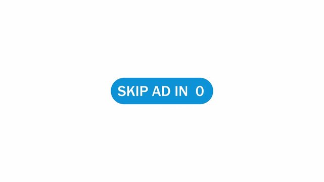Skip Ad Button Animation on Transparent Background, Digital Advertisement Skip Button UI Element, Video Advertising Interface Motion Graphic, 4K Alpha Channel