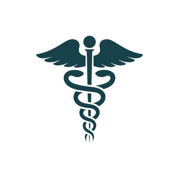 Caduceus medical symbol icon, vector illustration of a staff with two snakes and wings