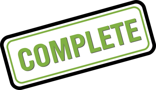 Green complete stamp sign with a thick black outline in a simple flat style for business or web design