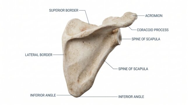 Anatomical Study of the Human Scapula Detailed View of Shoulder Blade Structure Showing Superior Border Lateral Border Inferior Angle Acromion Coracoid Process and Spine of Scapula for Medical Educati