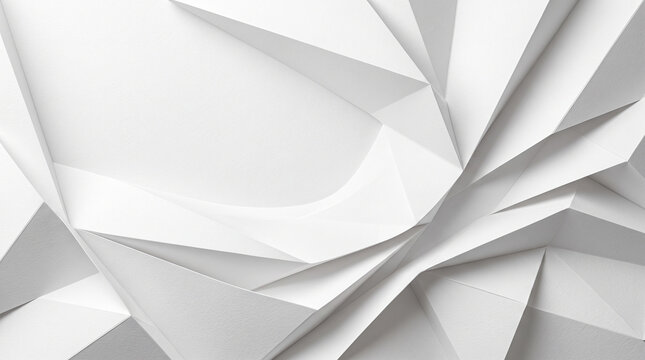 Minimalist white geometric background, abstract paper fold texture, clean architectural 3D pattern for corporate design