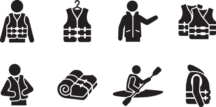 Life jacket safety vest water rescue gear icons