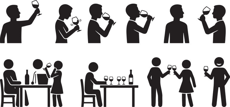 People drinking wine socializing toasting banquet party icons