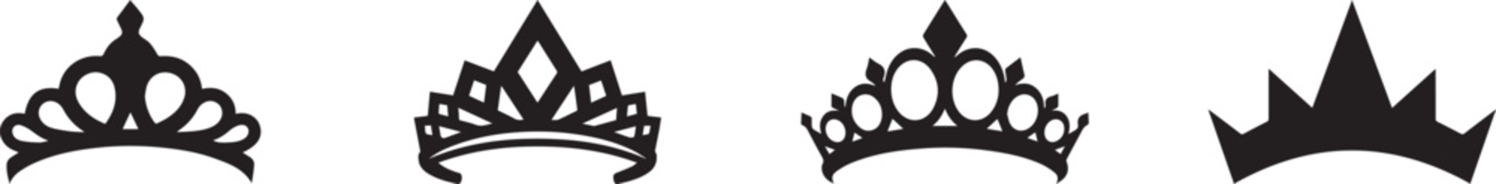 Black Tiara and Crown Silhouette Vector Icon Set