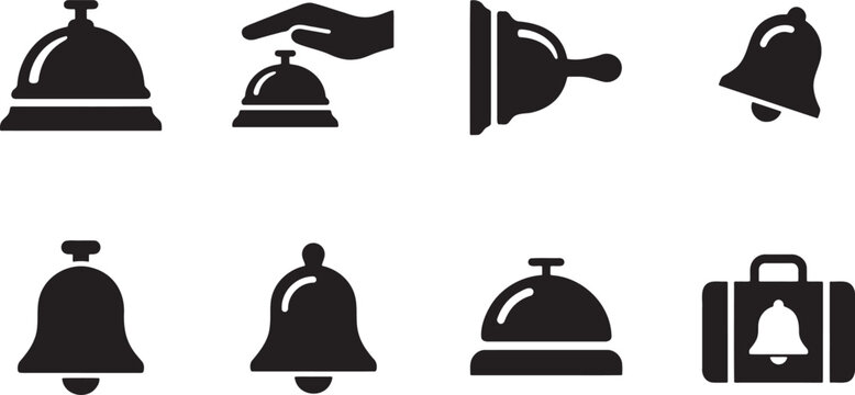 Hotel service bell and luggage notification icons set