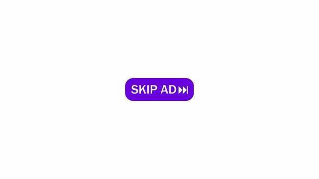 Skip Ad Button Animation on Transparent Background, Digital Advertisement Skip Button UI Element, Video Advertising Interface Motion Graphic, 4K Alpha Channel