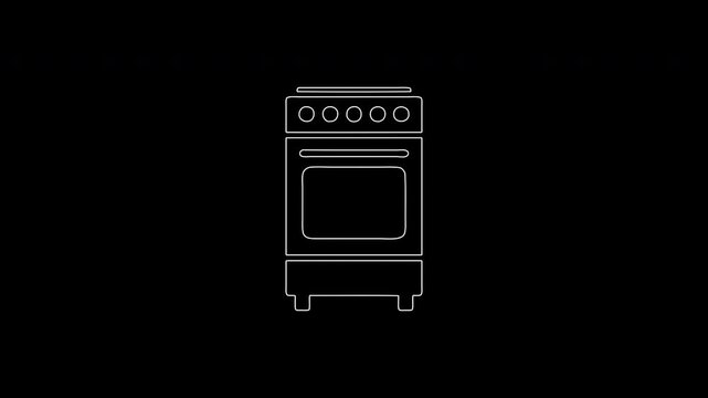 White outline kitchen stove animation drawing