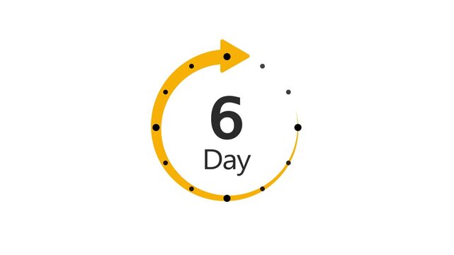 6 Days to go. Countdown timer. Clock glitch icon. Time icon. Count time sale. Motion graphics. 2D animation motion graphics . 0 to 6 day counting, 4K HD video with alpha transparent background.