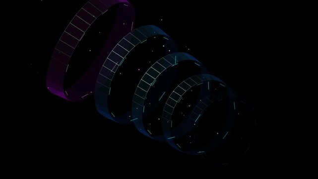 3D Cyber Tron Ring Tunnel Sci-Fi Tech Motion Loop Video Display Screen