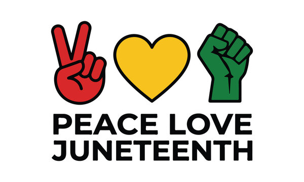 Peace love juneteenth illustration with hand gestures and vibrant colors for celebration