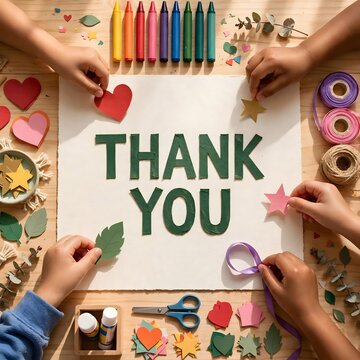 Young Artists Creating Thank You Craft