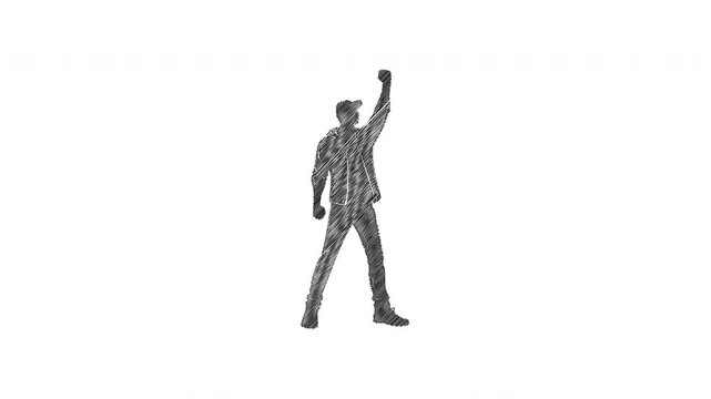 Hand drawn animated man raising fist in protest