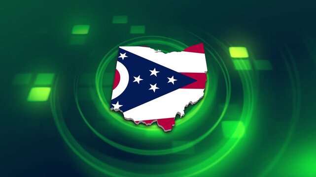 Ohio State (USA) Flag on its State Map, 3D Map Flag Opener , Suitable for Politics, Elections, July 4th, News and Sports Events and Memorial Day