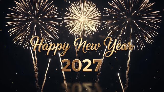 Happy New Year 2027 Golden Celebration with Fireworks