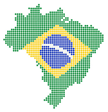 map of brazil made of dots with the national flag design inside vector