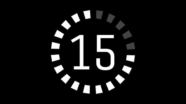 20 second countdown timer featuring a circular segmented ring with white blocks gradually disappearing as time counts down on black background
