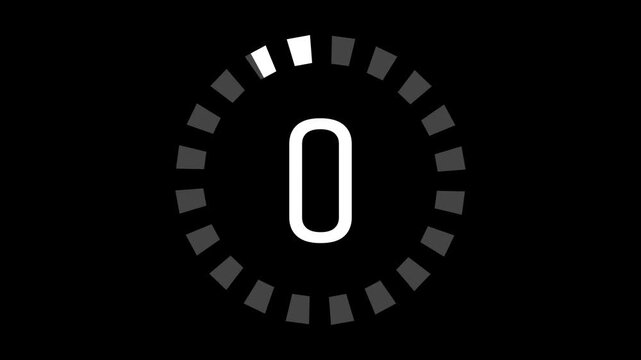 5 second countdown timer featuring a circular segmented ring with white blocks gradually disappearing as time counts down on black background