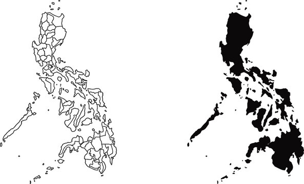 philippines map icon set, outline and solid fill versions for geographic design featuring geography