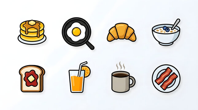 Breakfast food icons set