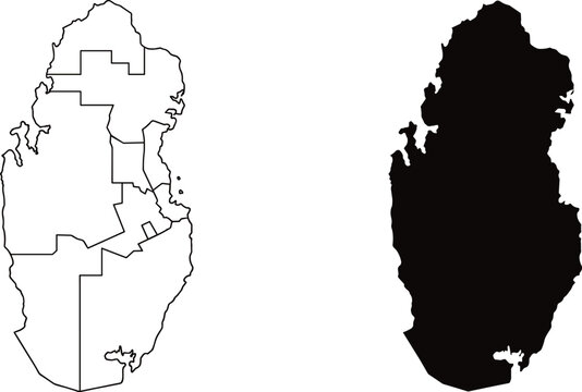 qatar map outline illustration, showing geographical boundaries and regional divisions in a simple
