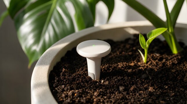 Smart Soil Moisture Sensor in Potted Plant Sustainable Tech