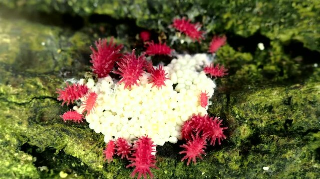 Red Springtails tiny animals in Tropical Rainforest in Thailand and Southeast-Asia.