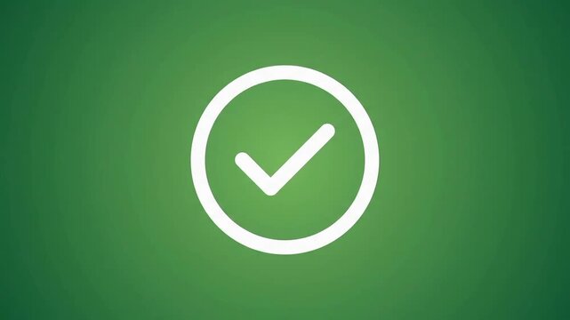 Animated White Check Mark Circle Success Icon Vector Illustration Isolated on Green Screen Background