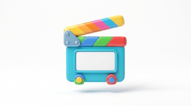 3d render of a colorful movie clapperboard icon isolated on white background