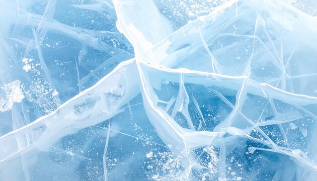Ice Texture with Transparent Cracks and Subtle Frost on Pale Blue