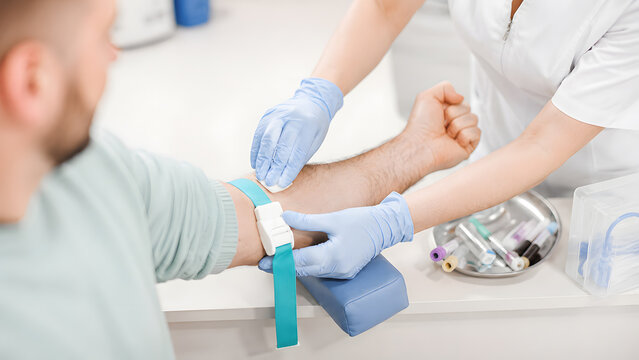 Blood draw from patient arm in medical clinic