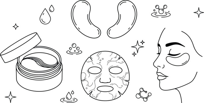 Eye Patches Skincare Icon Set With Face Mask Jar Cream And Beauty Symbols