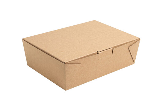Closed brown cardboard takeout box for food delivery and packaging solutions