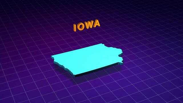 Iowa state map floating over a digital grid