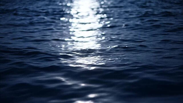 Calm Moonlit Ocean Waves at Night