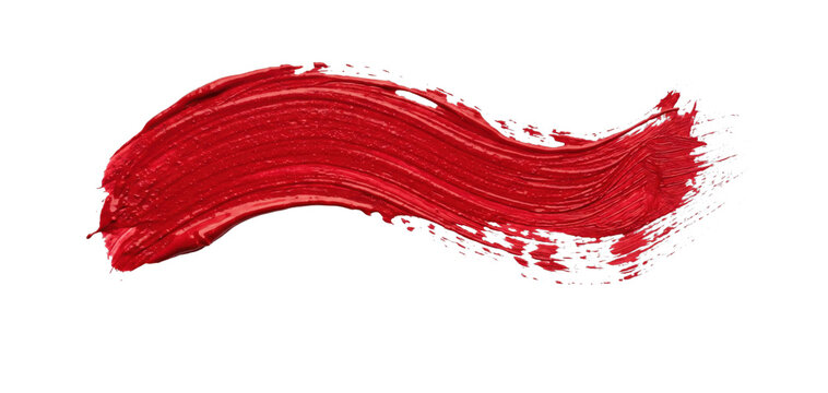 Vibrant red paint stroke with textured brush marks and glossy finish