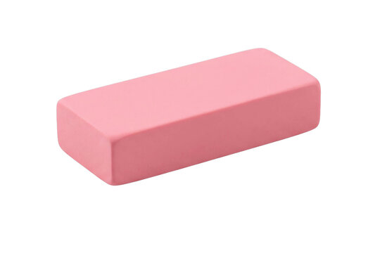 A simple pink rectangular eraser isolated on a white background