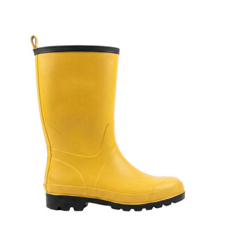 Bright yellow rubber boot for outdoor activities and protection from wet conditions