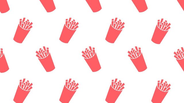 Solid red french fries pattern scrolling downward continuously in a seamless vertical loop