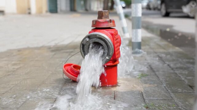 Fire hydrant releasing water on urban street