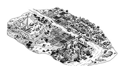 Obraz premium Nile Valley Ancient Egypt Isometric Game Map Vector Illustration
