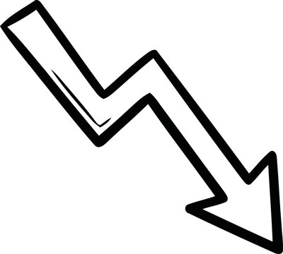 Hand drawn black arrow pointing down on white background