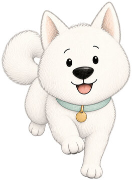 Playful White Jindo Dog Character Running