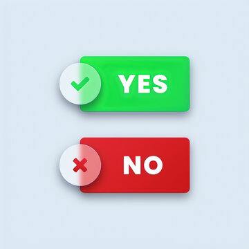Yes and no buttons with checkmark and cross symbols for user interface design