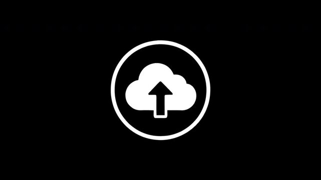Digital cloud upload icon animation with glitch effect