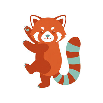 Kawaii animal red panda dancing on gray background