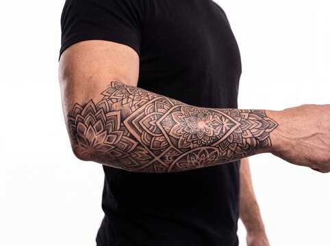Intricate Mandala Sleeve Tattoo on Man Forearm 